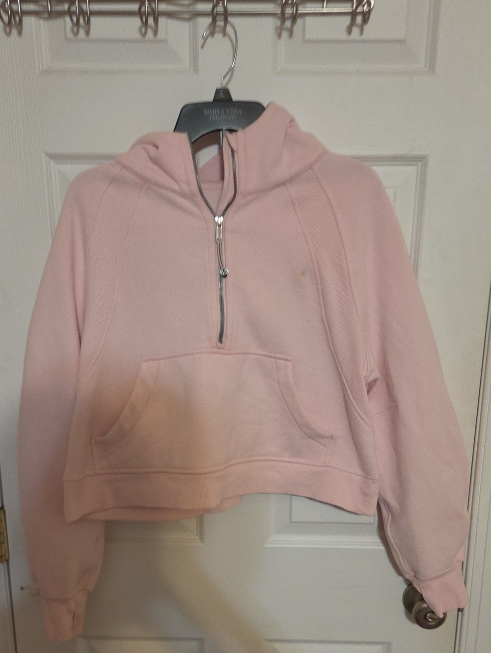 lululemon athletica Light Pink Half-Zip Hooded Cropped Pullover Scuba